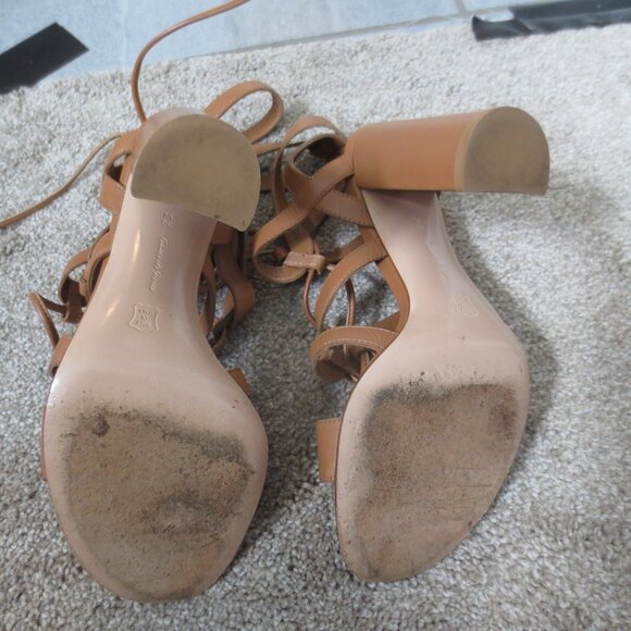 GIANVITO ROSSI Chunky Heel Tan Leather Lace Up High Heel Sandals - Picture 9 of 9